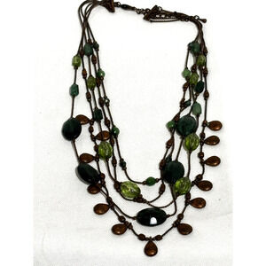 Vintage multi strand copper & Green earthy beads boho‎ Chunky statement Necklace